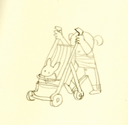 Illustration - Lapin dans une poussette